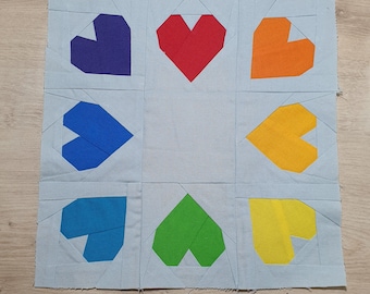 Blok kołdry w kształcie serca: wzór złożony z papieru 3 x 3 cale, szybki, nowoczesny FPP, 2 różne (ale takie same) bloki