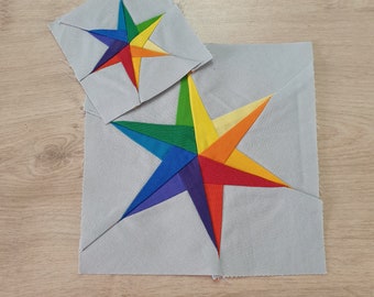 Blok kołdry do wydrukowania: prosta gwiazda, wzór w kawałkach papieru, nowoczesne bloki FPP, 3 i 6 cali