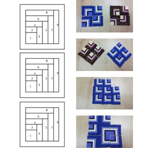 Druckbarer Mini-Quiltblock im Blockhaus-Stil: 1,5 Zoll großes Papierstückmuster