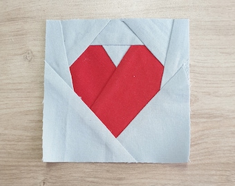 Blok kołdry Fast Heart: wzór w kawałkach papieru, nowoczesny FPP, bloki 3/4/5/6 cali