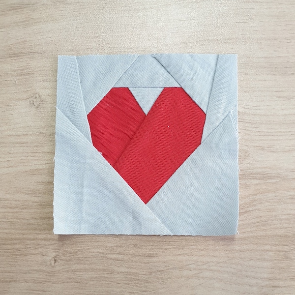 Fast Heart Quilt Block: Paper Pieced Pattern ,modern FPP, 3 / 4 / 5 / 6 inch blocks