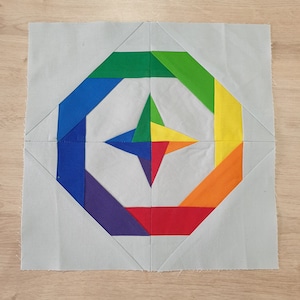octo-ring Quilt Block: 10” Paper Pieced Pattern , modern FPP