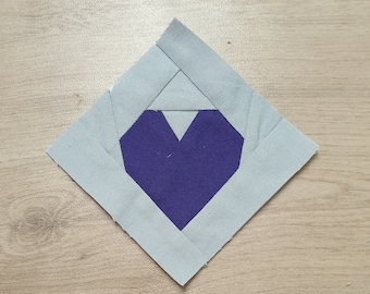 Szybki i prosty blok z kołdrą w kształcie serca: wzór w kawałkach papieru, nowoczesny FPP, bloki 3/4/5/6 cali