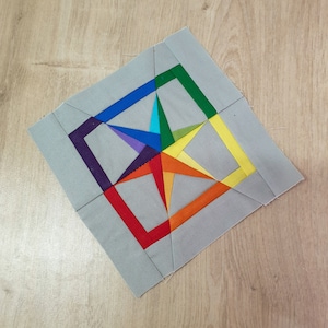 Druckbarer Quiltblock: Stern im Quadrat, Papierstückmuster, modernes FPP