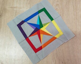 Blok kołdry do druku: gwiazda w kwadracie, wzór w kawałkach papieru, nowoczesny FPP