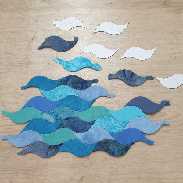 English paper piecing WAVES pattern, EPP templates PDF