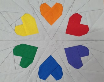 Miłość jest wszędzie Blok kołdry: 9-calowy wzór w kawałkach papieru, nowoczesny FPP