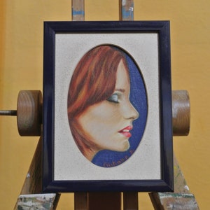 quadro ad olio Pittura realistica su cartone telato Ritratto di donna Idea bomboniera arte contemporanea  Capelli rossi Calma