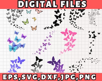 Fliegende Schmetterlinge SVG Bundle\ Schmetterling Silhouette Design Layout\ Schmetterlingsschwarm SVG Schnittdatei, Png, Cricut, Clipart, Digitaler Download