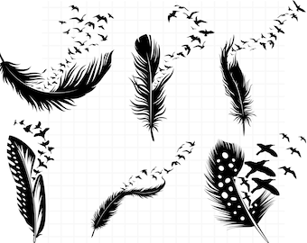Feather birds svg\ Feather svg bundle\ Flock of birds feather svg\ flying birds svg\ Feather clipart\ Silhouette feather\ Png feather\ dxf