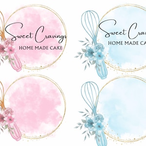 Editable watercolor baking logo\ for home bakers DIY bakery logo\ for cake sho\ baking utensils log\ baking monogram
