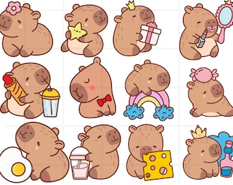 かわいいカピバラPNG\ 面白いカピバラクリップアートバンドル\ カワイイ動物イラストセット\ アニメ漫画デジタルステッカー\ トレンディな昇華画像
