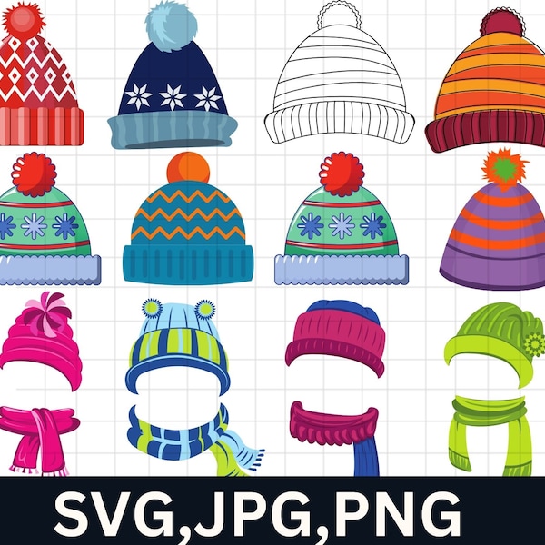 Winter hat svg bundle\ Winter Hats Clipart\ Warm scarf svg\ Vector Images\ Winter Hat images\ Winter Hat print\ print file\ printable\ SVG