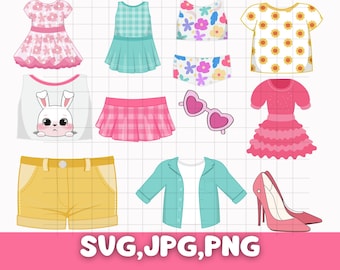 Clipartset modekleding: spijkerjasje, short (SVG, JPG, PNG))