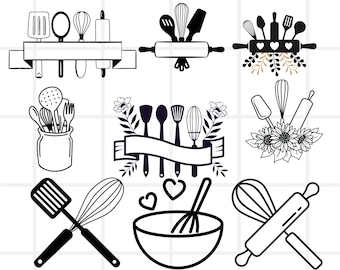Crochet Kitchen Utensils SVG Bundle: Commercial Use Clipart (JPG, PNG)