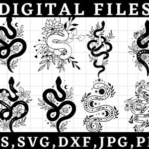 Snake svg bundle\ Floral snake svg\ Celestial snake svg\ Snake with flowers svg\ Mystical snake svg\ Instant Download