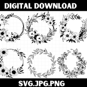 Krans SVG bundel\ cirkel SVG bundel\ bloemenkrans SVG\ hart lauwerkrans SVG\ bruiloft krans SVG\ krans monogram SVG cirkelframe