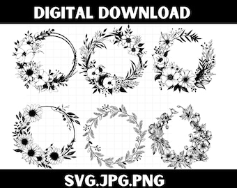 Floral Wreath SVG Bundle: Laurel, Heart, Wedding Monogram (Digital Download)