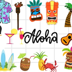 Luau Clipart\ Tropical Luau Clipart\ Hawaiian Luau Clipart\ Tiki Clipart\ Summer Clipart\ Beach\ Flamingo\ Hawaii Hibiscus\ Tropical\ PNG