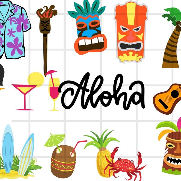 Luau Clipart\ Tropical Luau Clipart\ Hawaiian Luau Clipart\ Tiki Clipart\ Summer Clipart\ Beach\ Flamingo\ Hawaii Hibiscus\ Tropical\ PNG