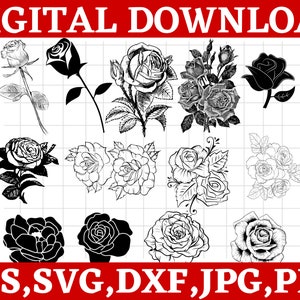 ROSE SVG Bundle\ Rose Clipart\ Rose Svg Designs\ Flower Svg\ Bouquet Svg\ Flowers Svg Bundle\ instant Download
