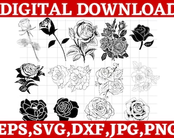 Rose SVG Bundle: Flower Clipart, Bouquet Designs (Digital Download)