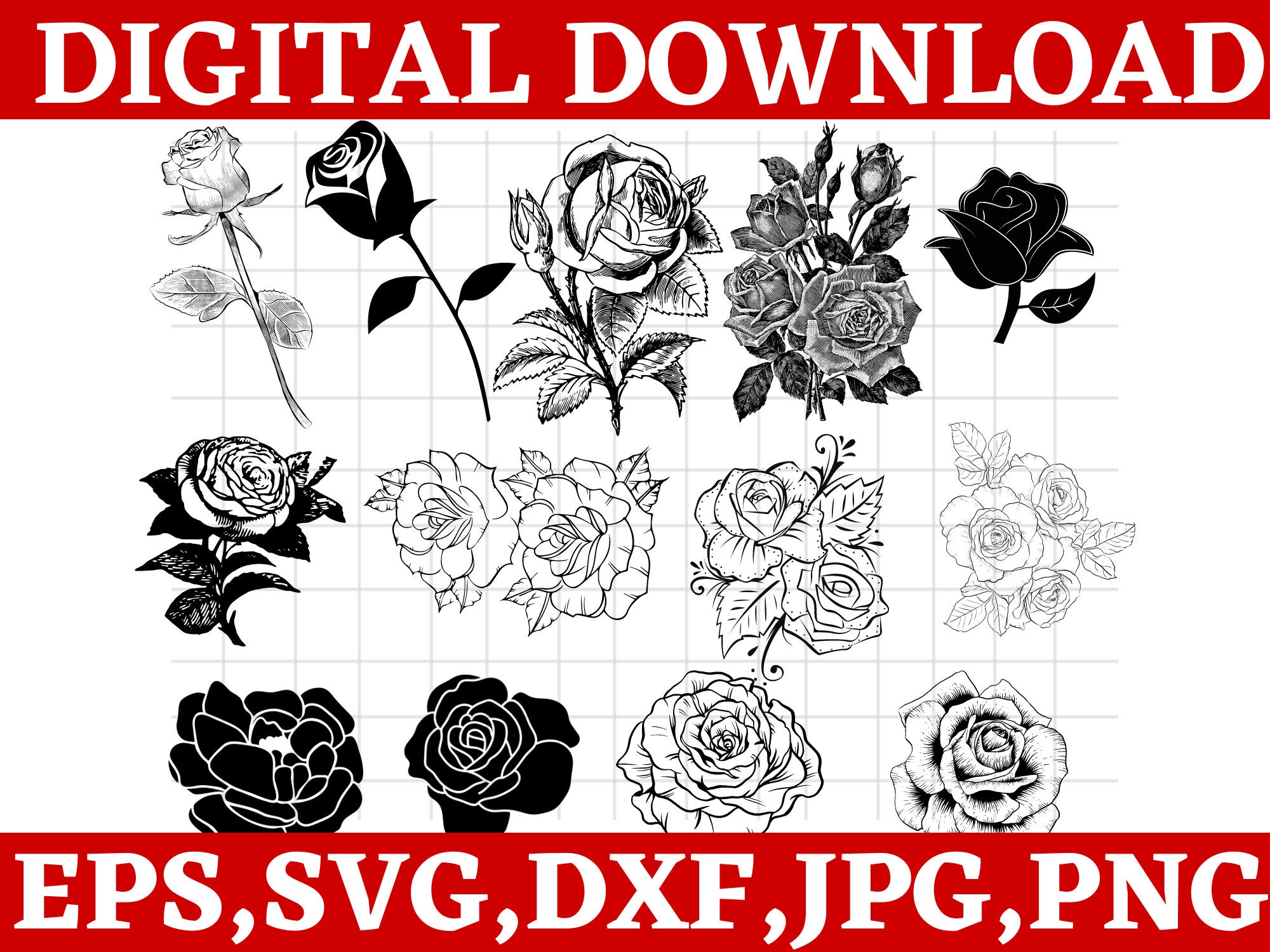 ROSE SVG Bundle Rose Clipart Rose Svg Designs Flower Svg - Etsy México