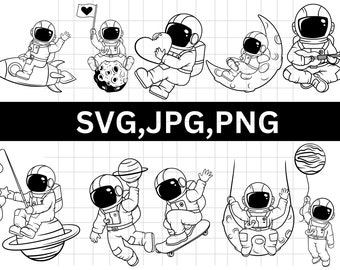 Cute Astronaut Svg\ Kid astronaut Svg\ Space Svg\ Spaceman with heart Svg\ Astronaut cut file\ Universe Svg\ Silhouette\ Pdf\ Png\ Jpg\ SVG