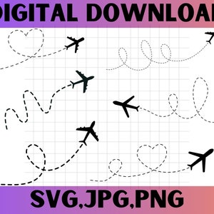 Airplane Bundle SVG PNG clipart\ Travel svg\ Love travel\ vacation trip\ honeymoon\ Plane Route heart path cut file