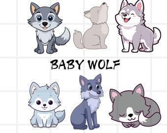 Baby Wolf Clipart Bundle: Kinderzimmer Dschungeltiere (Digitaler Download)
