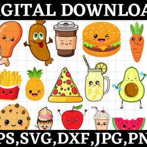 Food svg bundel\ Fast food clipart\ Junk food\ Hamburger\ Hot dog\ Party\ Kids\ Pizza\ Donut\ Snack\ Sweets Svg\ Kawaii food SVG\ burger Svg