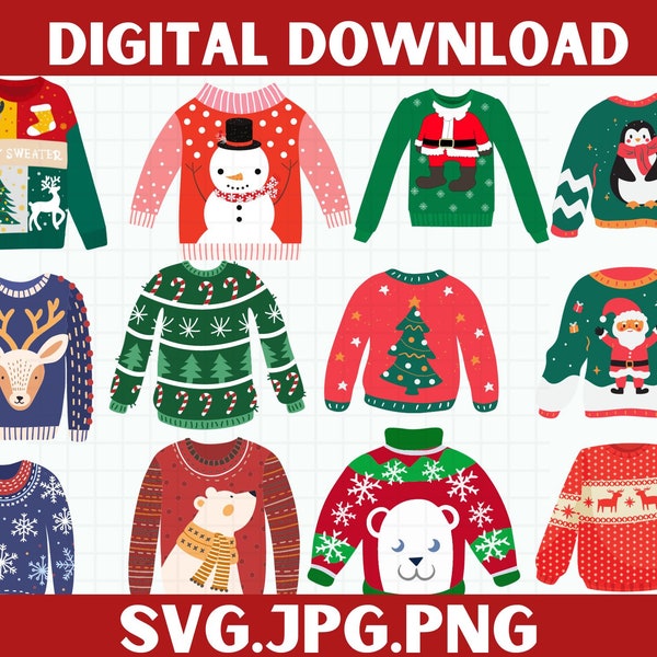 Christmas Sweaters Clipart\ Ugly Sweaters Clipart\ Christmas Clipart\ Tacky Sweaters\ Holiday\ Winter Sweater Clipart\ PNG