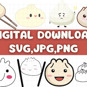 Cute Dumplings with faces clipart\ Dumplings PNG\ Dim sum clipart\ Digital stickers\ Kawaii food clipart\ Asian food clipart