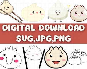 Clipart de dumplings kawaii: pegatinas de dim sum (svg, jpg, png)