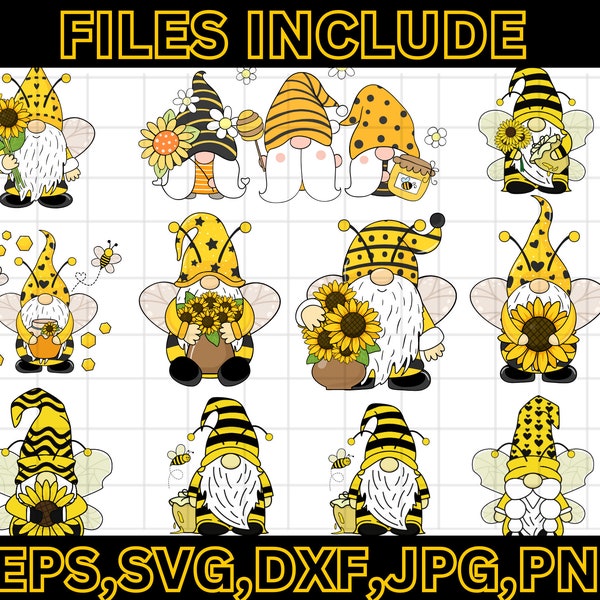 Bee Gnome Svg\ Spring Gnomes Cut Files\ Summer Gnomes Svg\ Dxf\ Eps\ Png Honey Clipart\ Farmhouse Sign Svg\ Garden Svg\ Silhouette\ Cricut