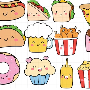 Kawaii Food Clipart\ Cute Food Graphics\ Kawaii PNG Bundle\ Adorable Printable Stickers\ Commercial Use