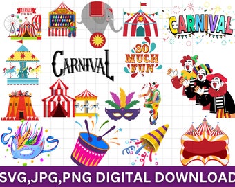 Carnival Circus Clipart Set: Animals, Tents, Jokers (SVG, JPG, PNG)
