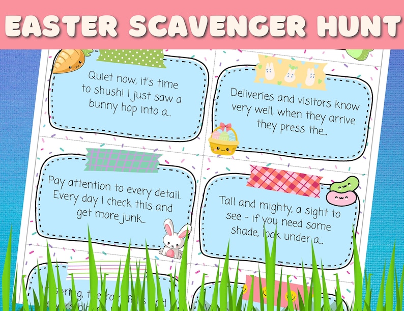 Easter Scavenger Hunt for Kids Printable 8 Rhyming Clues and Blank Clue