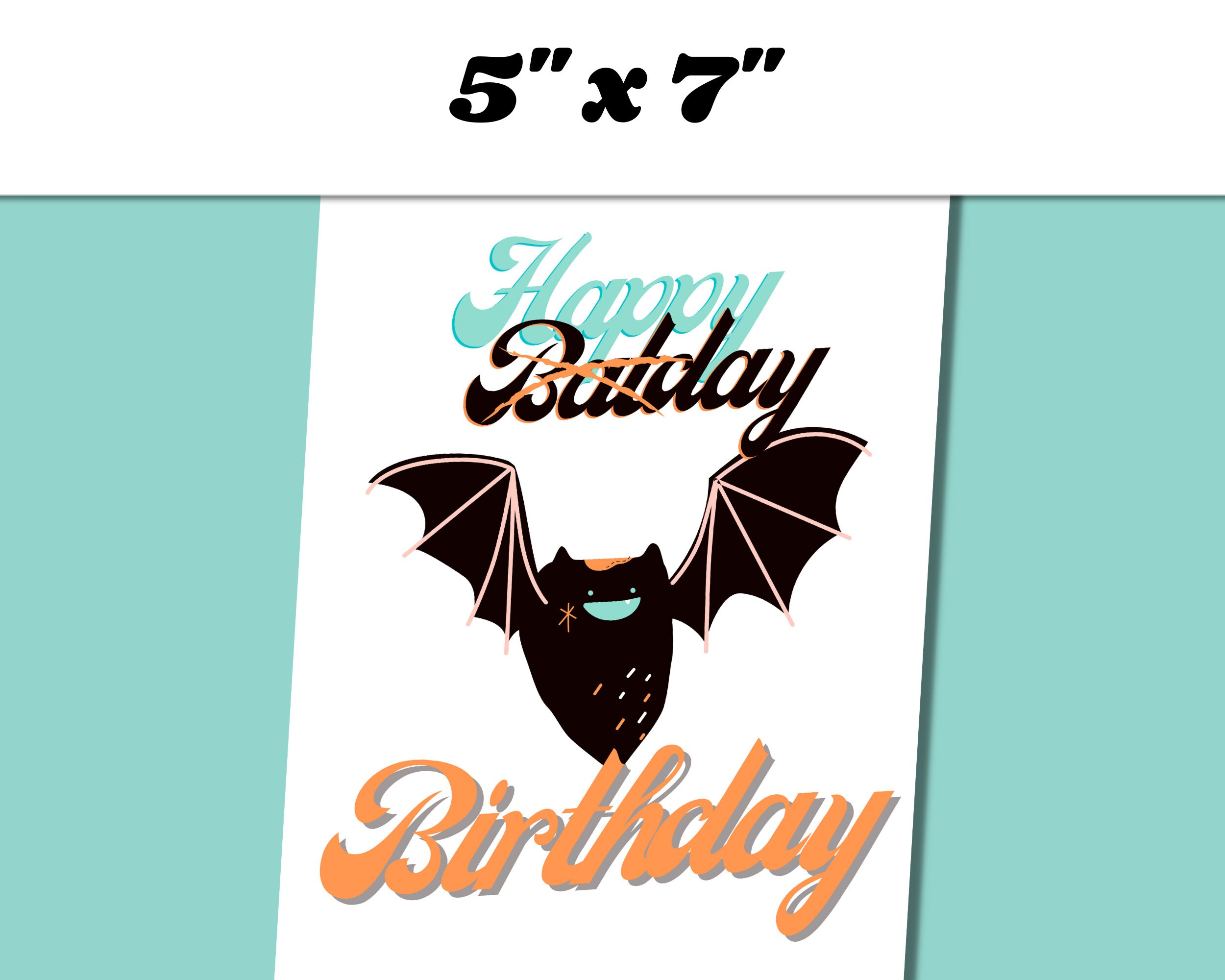 Happy Batday Birthday Card Bat Pun Printable 5x7 Spooky Theme Goth Kid
