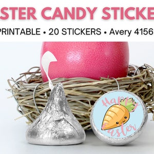 Kawaii Paasstickers op maat voor Hershey's Kisses Candy Gunsten Afdrukbare digitale download Compatibel met Avery-sjabloon