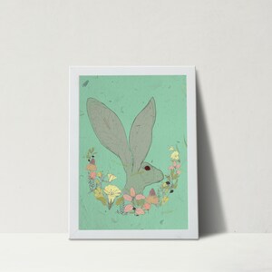 Conejo salvaje, Floral, Ilustración, Papel texturizado, Naturaleza, Animal