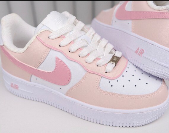 Nike Air Force 1 low custom pink cream .