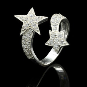 Shining CZ Star Ring, Sterling Silver, Star Shaped Center