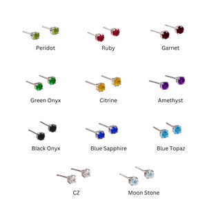 Birthstone Earring Studs in Solid 925 Sterling Silver, Ruby, Sapphire, topaz  semiprecious stones, real gem stones, gift for her, gift ideas