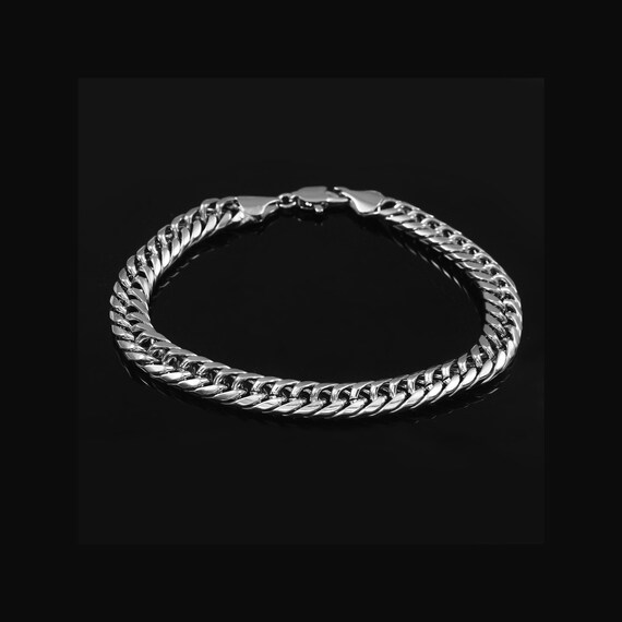 18k White Gold Plated Miami Cuban Link Bracelet: Sterling Silver