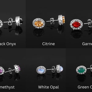 Birthstone Earring Studs in Solid 925 Sterling Silver, Amethyst, Garnet, White Opal, Green Onyx, Black Onyx,Citrine,Anniversary gift for her