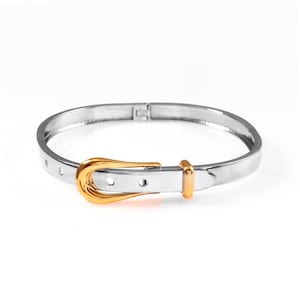 Belt Bracelet in solid 925 sterling silver, 18k white gold plated, dual tone, adjustable bracelet, Christmas gift, Anniversary Gift