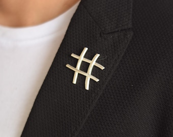 Hashtag Sign Sterling Silver Brooch | Hip Hop Jewelry | Brooch Pin | Gift for men | Gift for boyfriend | Gift for women