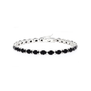 Black Onyx Tennis Bracelet: Sterling Silver Dainty Bridal Gift