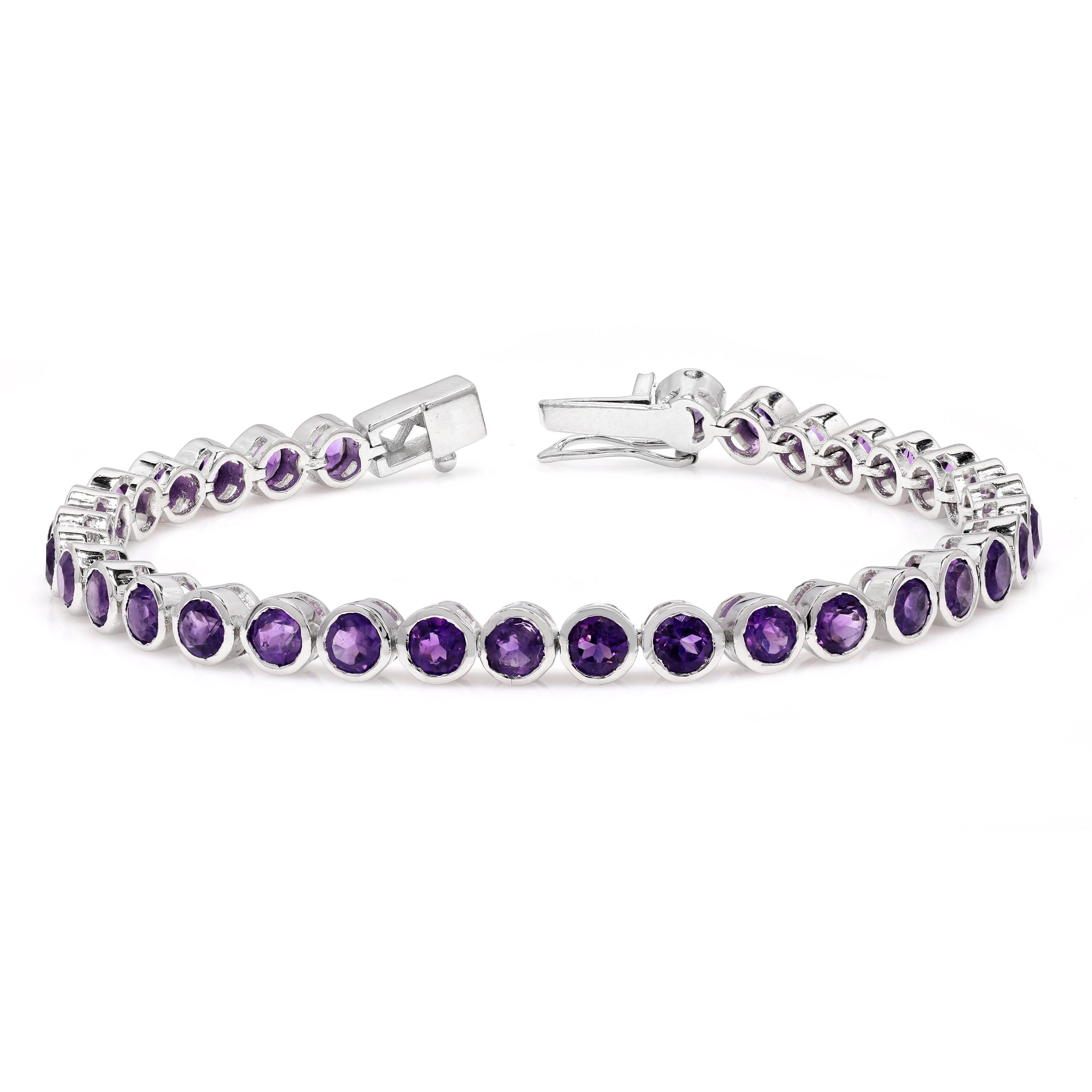 Italiano Silver 3mm Purple Tennis Chain – 925 Sterling Silver – Simulated Amethyst CZ – Italy